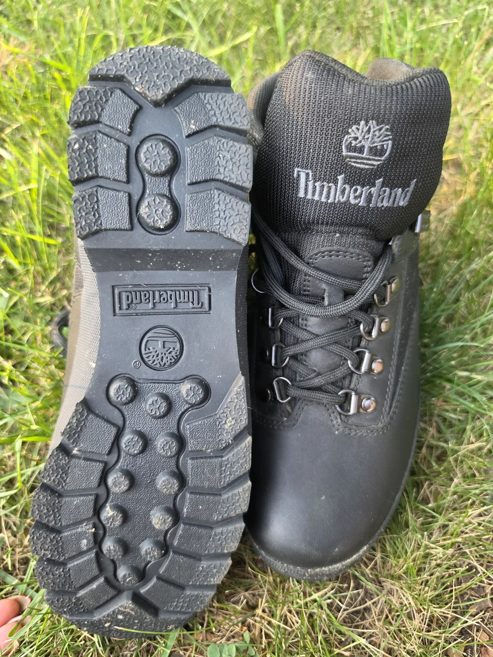 Timberland Black Leather Sway Boots Mid Top Lace Up Rugged